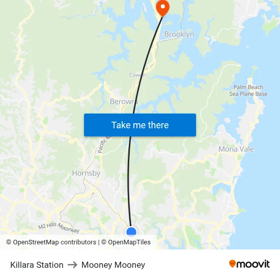 Killara Station to Mooney Mooney map