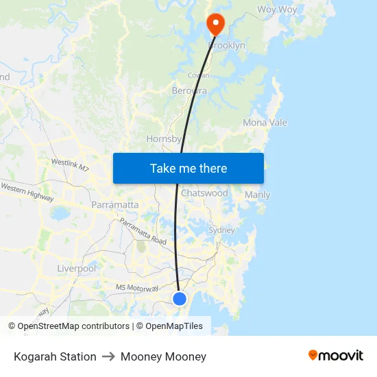 Kogarah Station to Mooney Mooney map