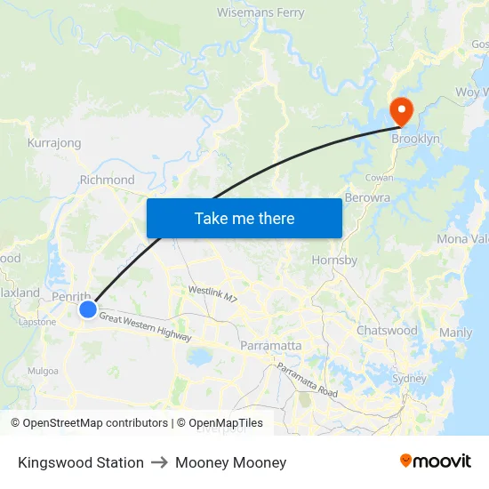 Kingswood Station to Mooney Mooney map