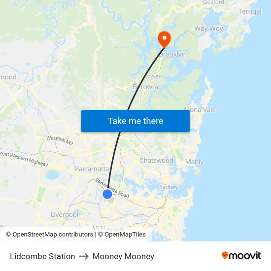Lidcombe Station to Mooney Mooney map