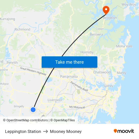 Leppington Station to Mooney Mooney map