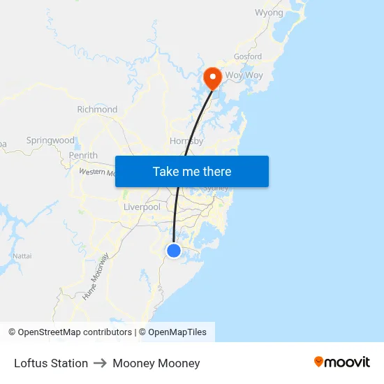 Loftus Station to Mooney Mooney map