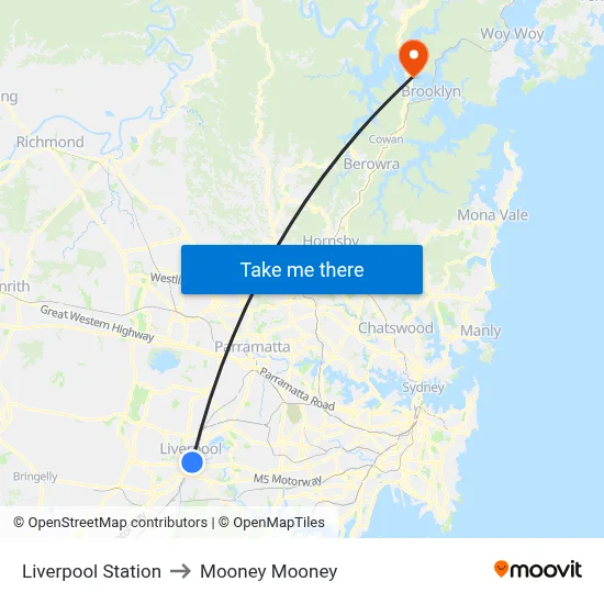 Liverpool Station to Mooney Mooney map