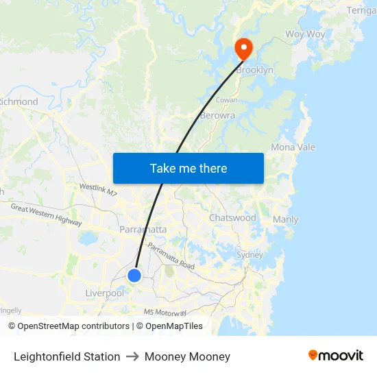 Leightonfield Station to Mooney Mooney map