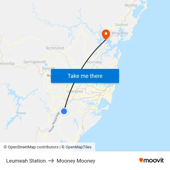 Leumeah Station to Mooney Mooney map