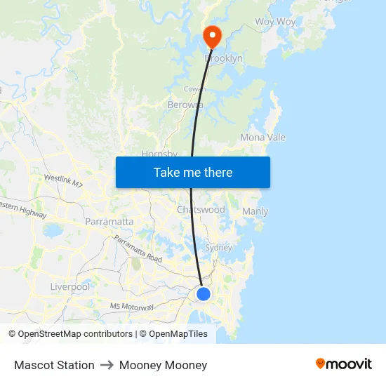 Mascot Station to Mooney Mooney map