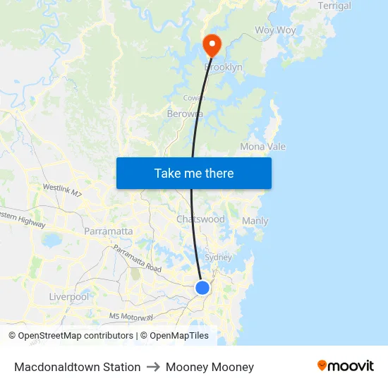 Macdonaldtown Station to Mooney Mooney map