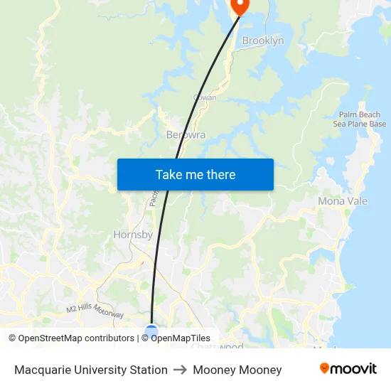 Macquarie University Station to Mooney Mooney map
