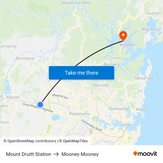 Mount Druitt Station to Mooney Mooney map