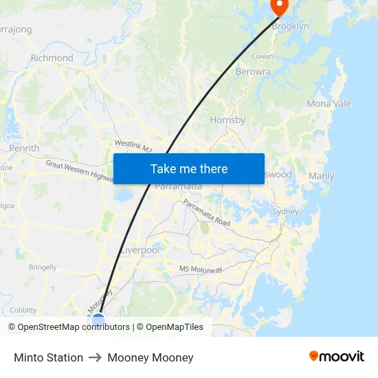 Minto Station to Mooney Mooney map