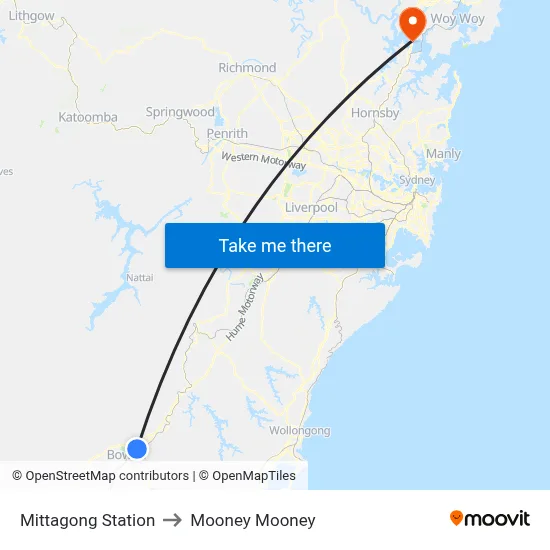 Mittagong Station to Mooney Mooney map