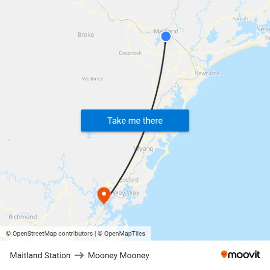 Maitland Station to Mooney Mooney map