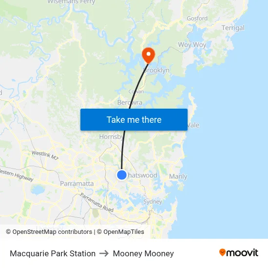 Macquarie Park Station to Mooney Mooney map