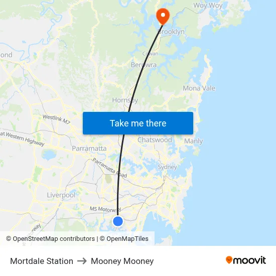 Mortdale Station to Mooney Mooney map