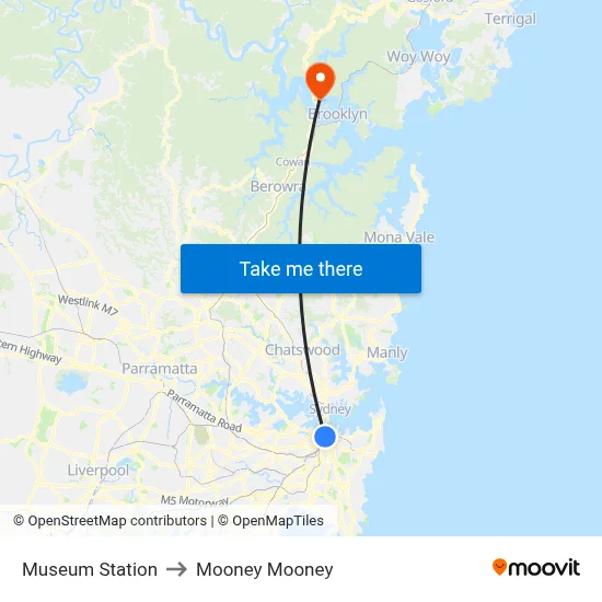 Museum Station to Mooney Mooney map