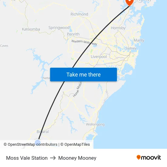 Moss Vale Station to Mooney Mooney map