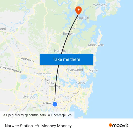 Narwee Station to Mooney Mooney map
