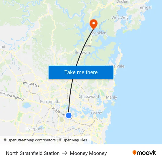 North Strathfield Station to Mooney Mooney map