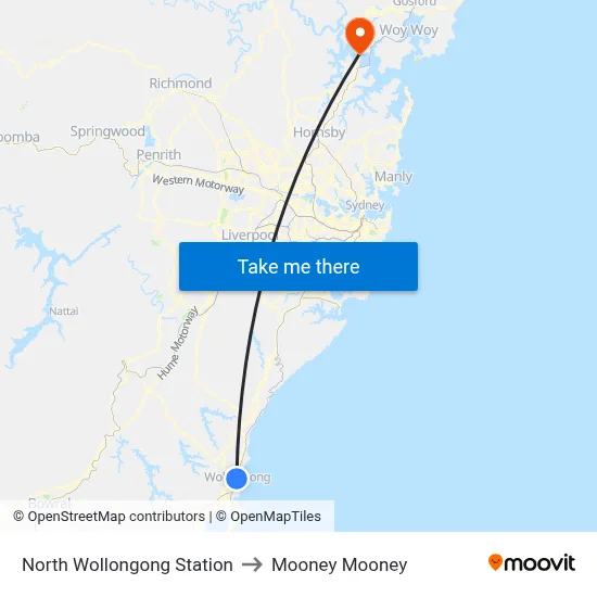 North Wollongong Station to Mooney Mooney map