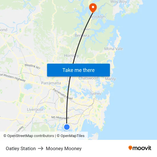 Oatley Station to Mooney Mooney map