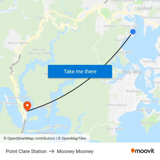 Point Clare Station to Mooney Mooney map