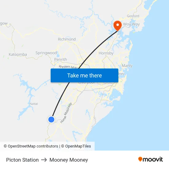 Picton Station to Mooney Mooney map