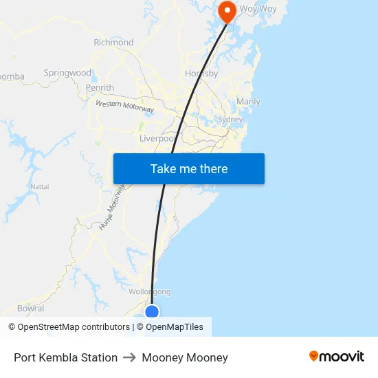 Port Kembla Station to Mooney Mooney map