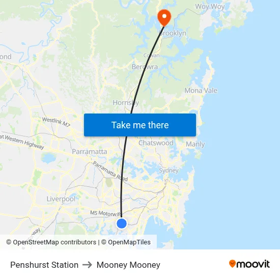 Penshurst Station to Mooney Mooney map