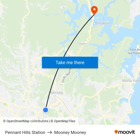 Pennant Hills Station to Mooney Mooney map