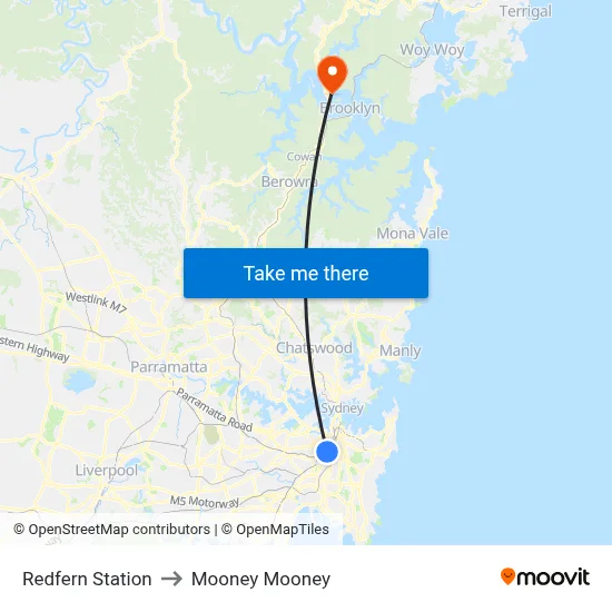 Redfern Station to Mooney Mooney map