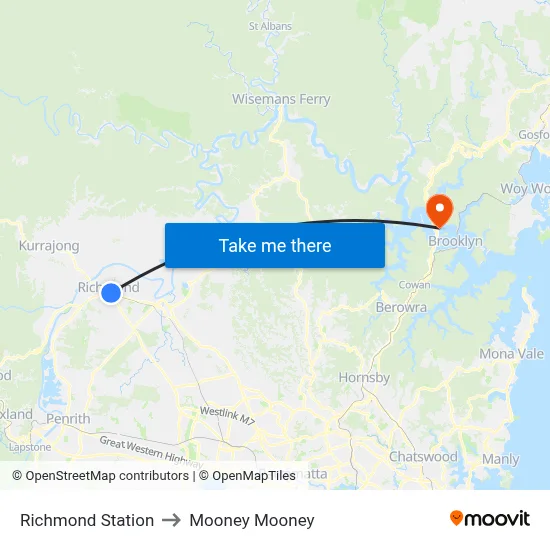 Richmond Station to Mooney Mooney map