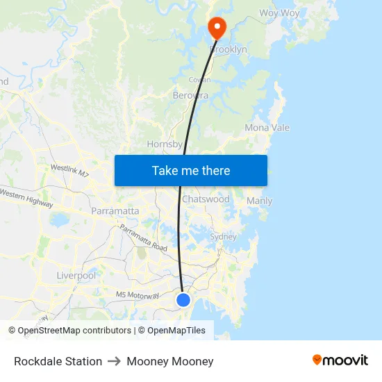 Rockdale Station to Mooney Mooney map