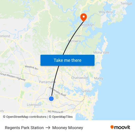 Regents Park Station to Mooney Mooney map
