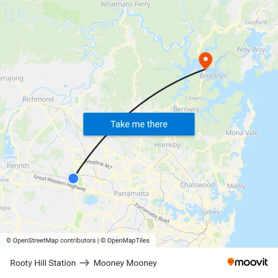 Rooty Hill Station to Mooney Mooney map