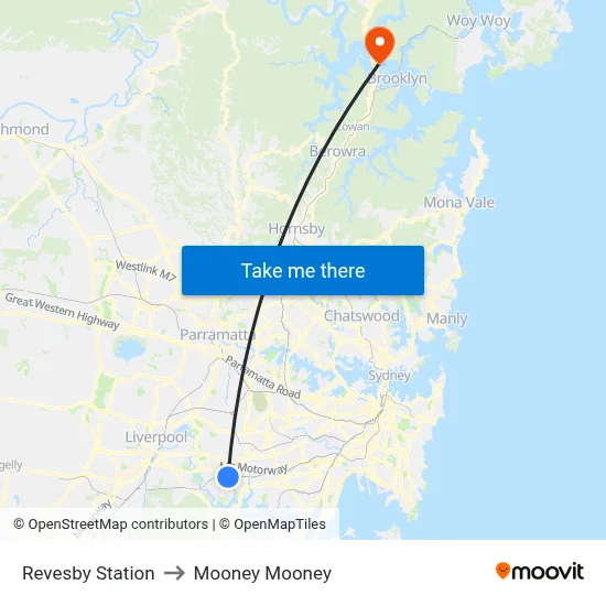 Revesby Station to Mooney Mooney map