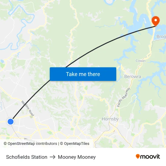 Schofields Station to Mooney Mooney map