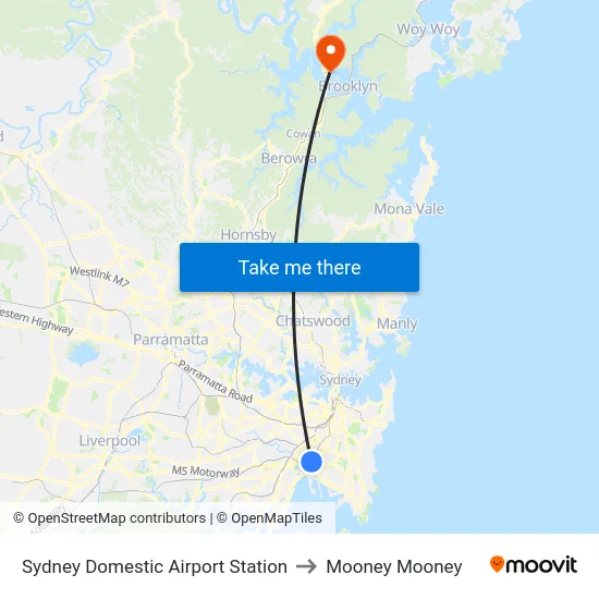 Sydney Domestic Airport Station to Mooney Mooney map