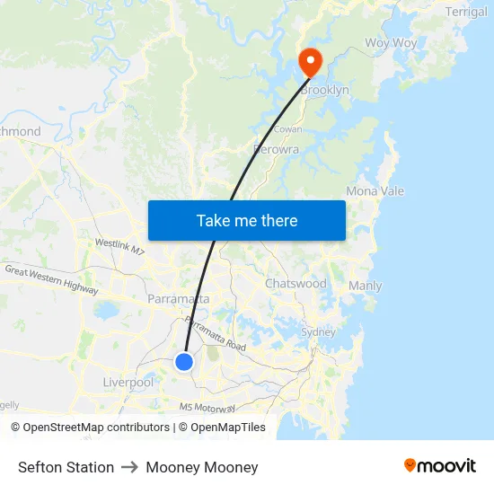 Sefton Station to Mooney Mooney map