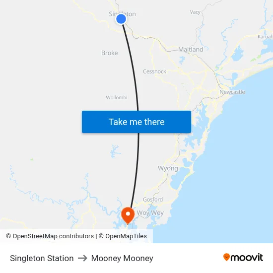 Singleton Station to Mooney Mooney map