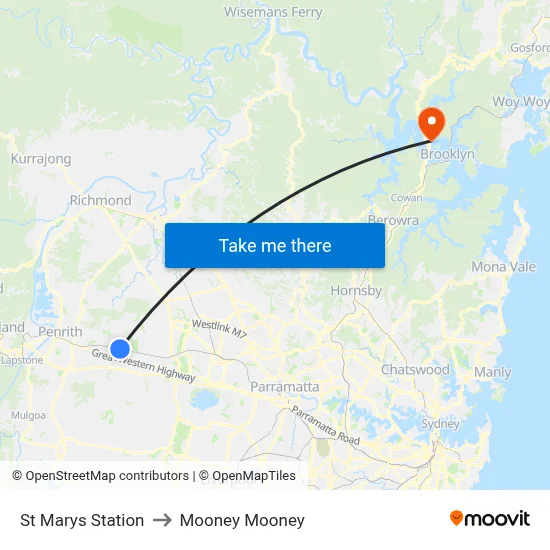 St Marys Station to Mooney Mooney map