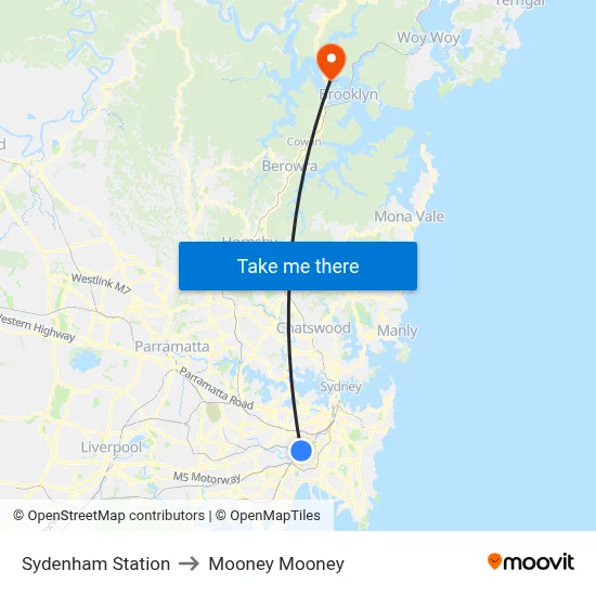 Sydenham Station to Mooney Mooney map
