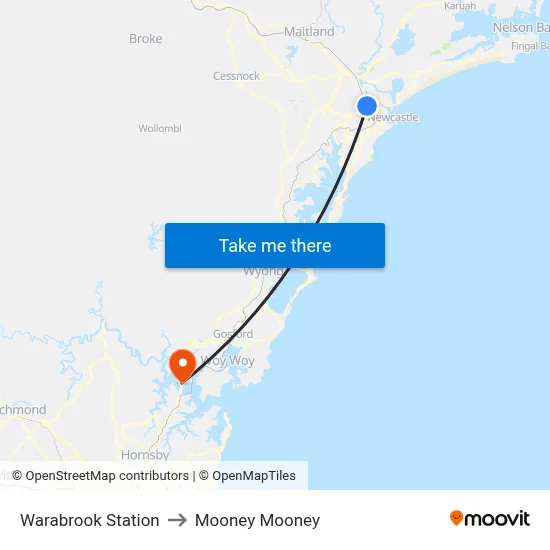 Warabrook Station to Mooney Mooney map