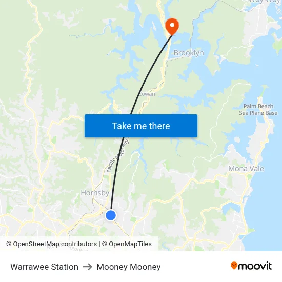Warrawee Station to Mooney Mooney map