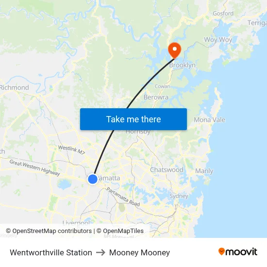 Wentworthville Station to Mooney Mooney map
