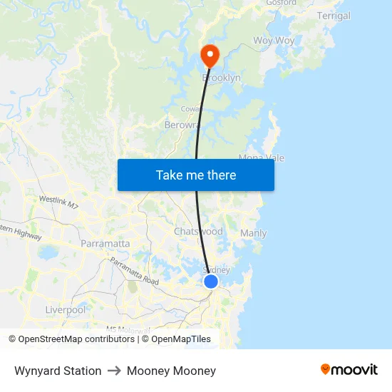 Wynyard Station to Mooney Mooney map