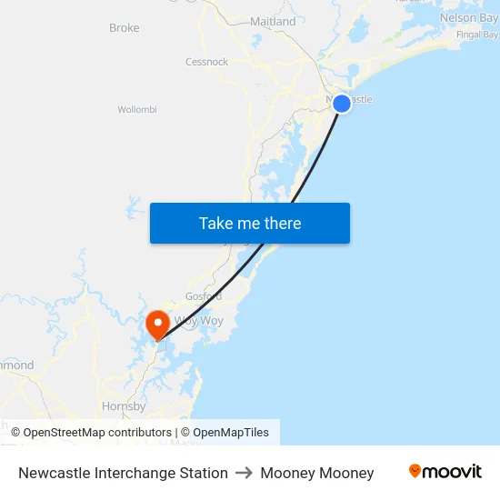Newcastle Interchange to Mooney Mooney map