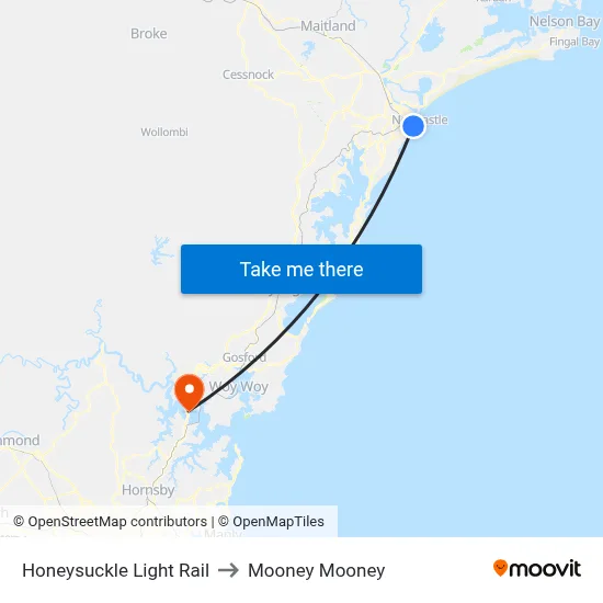 Honeysuckle Light Rail to Mooney Mooney map