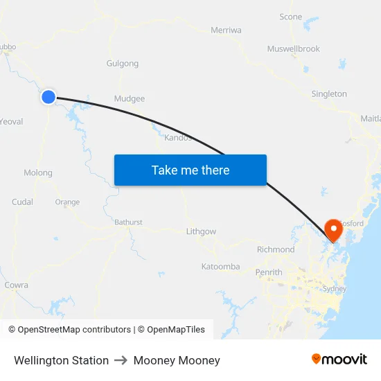 Wellington Station to Mooney Mooney map