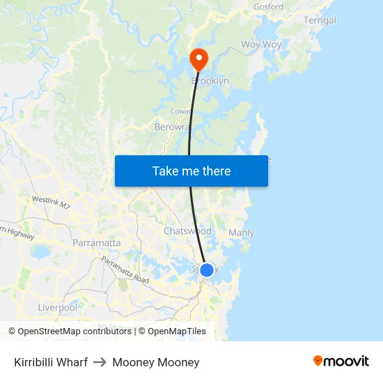 Kirribilli Wharf to Mooney Mooney map
