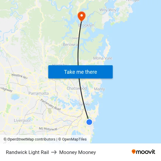 Randwick Light Rail to Mooney Mooney map